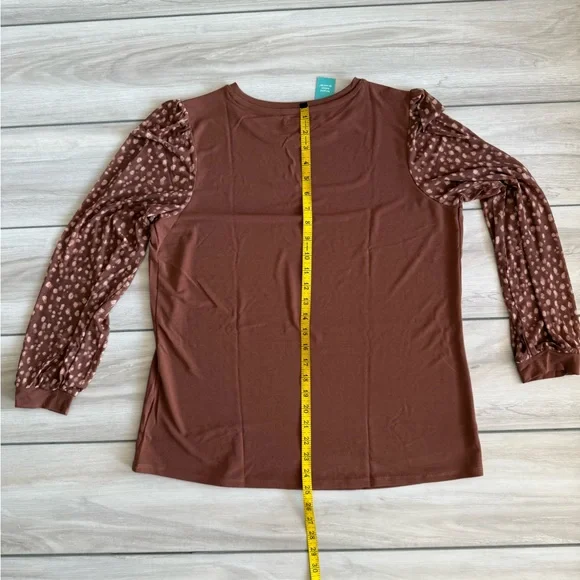 Maurices Printed Mesh Puff Sleeves Top Brown Large NWT - Picture 5 of 9